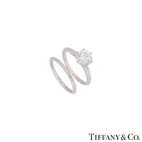 Tiffany & Co. Platinum Diamond Ring 1.71ct I/VVS1 With Plain Wedding Band